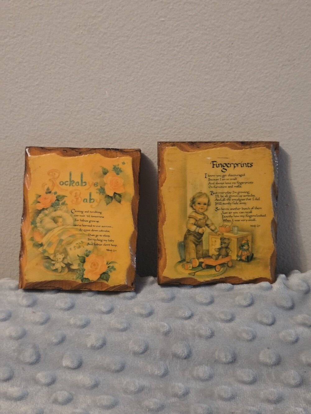 Vintage "Fingerprints" & Rockabye Baby Poem Wood Plaque Baby Verse Rustic Nurser